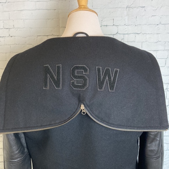 Nike NSW Black Leather Wool Hooded Destroyer Varsity Bomber Jacket Sz S Preppy - Picture 15 of 16